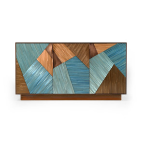 Newell Design: Cubist Credenza in Straw Marquetry and Bronze