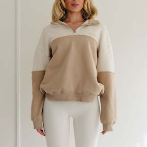New: Quarter zip colourblock desert/snow