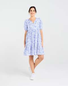 Blackstone Aubrey Tie Neck Dress - Vintage Rose Blue