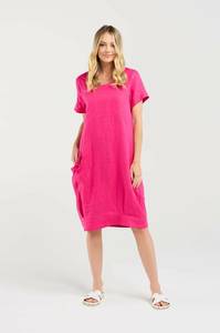 Blackstone Lilian Linen Bubble Hem Dress - Raspberry Sorbet