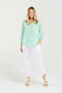 Blackstone: Blackstone Colette Gathered Sleeve Top - Mint Green Geo