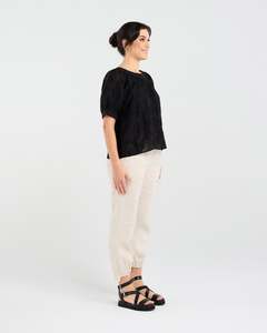 Blackstone Lisette Gathered Yoke Top - Black Jacquard