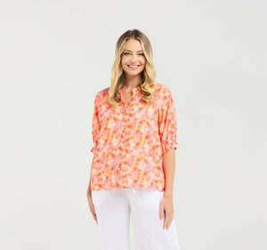 Blackstone Annabelle Button Front Frill Top - Sunset Petals