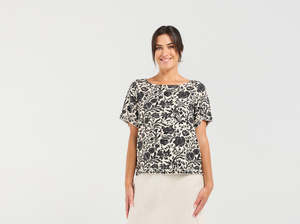 Blackstone: Blackstone Lydia Frill Trim Top - Vintage Rose Black