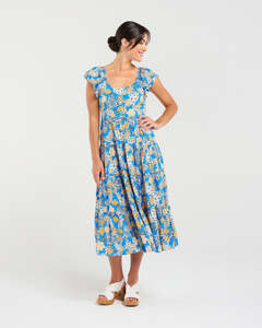 Blackstone: Blackstone Brielle Flutter Sleeve Dress - Blue Boquet