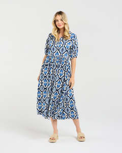 Blackstone Genevieve Button Placket Dress - Blue Aztec