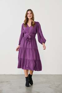 Dresses: Holmes & Fallon Belted Waist Dress - Purple