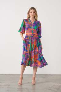 Dresses: Holmes & Fallon Carnival Print Button Through Dress - HF2531