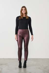 Pants: Holmes & Fallon Wet Look Legging - Cognac