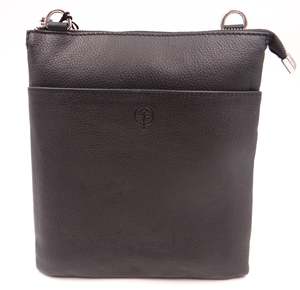 Second Nature Leather: Second Nature Leather Cross Body Bag - Black with Silver #ST31