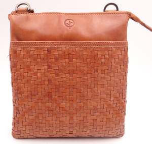 Second Nature Leather: Second Nature Leather Medium Woven Crossbody Bag - Tan  #ST30