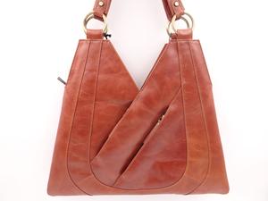 Second Nature Leather: Second Nature Leather V Bag - Tan  #ST2