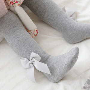Accessories: Baby Bowknot Solid Tights Gray