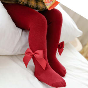 Accessories: Baby Bowknot Solid Tights Maroon