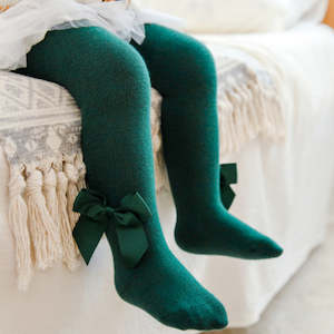 Accessories: Baby Bowknot Solid Tights Green