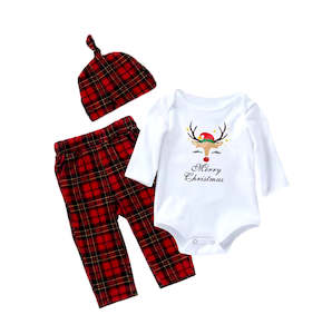 Baby 3pc Christmas Romper Set With Christmas Hat
