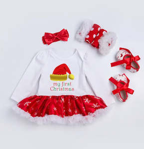 Newborn: Baby Girl 4pc 1st Christmas Romper Set