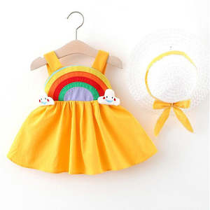 Newborn: Baby Girl Rainbow Dress With Hat