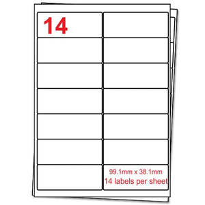 Box of A4 label sheets. 100 sheets per box, 14 labels per sheet