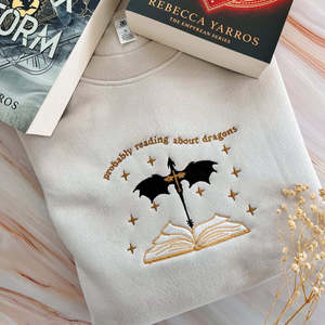 New Bookish: Probably Reading About Dragons Embroidered Crew