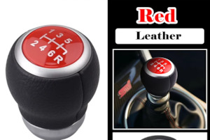 Gear Knobs: 6 Speed Subaru STI Style Gear Knob - (Red Leather)