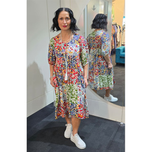 S: S/S V Neck Button Front Dress Paisley