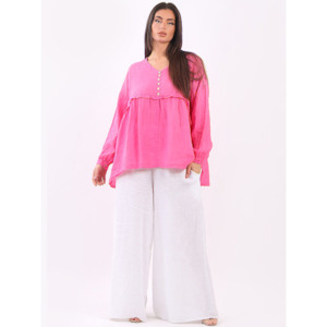 Front Button Ruched Top Fuchsia