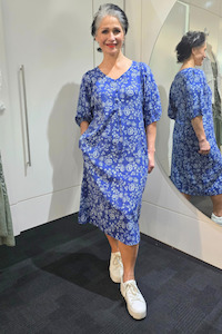 Elastic Sleeve Dress Blue