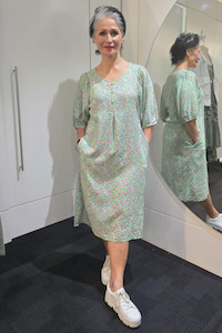 Glam: Elastic Sleeve Dress Green