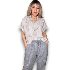 Italian Wear: Eyelet Top Pale Beige