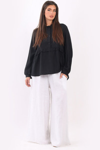 Lilliano: Ruffle Peplum Tunic Top Black