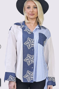 Floral Button Side Shirt Blue