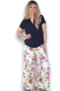 Italian Wear: Palazzo Doily Rose Pant White