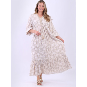 Lilliano: Italian Floral Maxi Dress Beige
