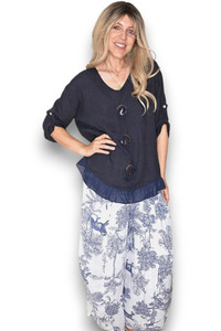 Trois Button Top Navy