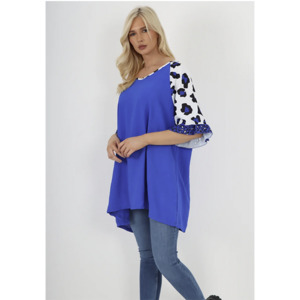 Leopard Sleeve Swing top Cobalt
