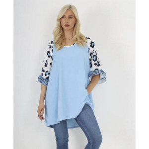 Leopard Sleeve Swing Top Ice Blue