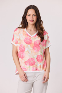 Riley Print Top Coral