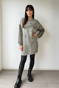 Lilliano: Suede Long Sweatshirt Khaki