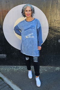 Suede Long Sweatshirt Blue