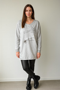 Lilliano: Suede Long Sweatshirt Light Grey