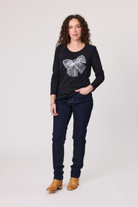 Diamante Bow Shirt Black