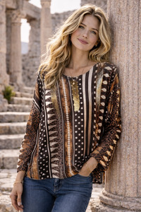 Lilliano: Mixed Print Knit Top Black