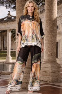 Satin Print Village Pants Black