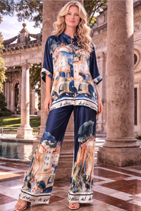 Satin Print Village Pants Navy