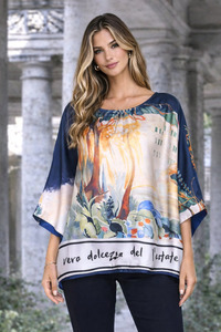 Lilliano: Scene Print Satin Top Navy