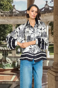 Lilliano: Silk/Viscose Screen Jungle Print Black