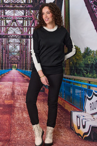 10: Stripe Trim Jumper Black/Cream
