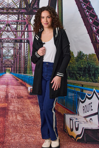 10: Stripe Trim Hooded Cardi Black