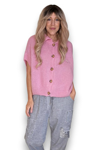 Collar Mohair Blend Vest Bubblegum